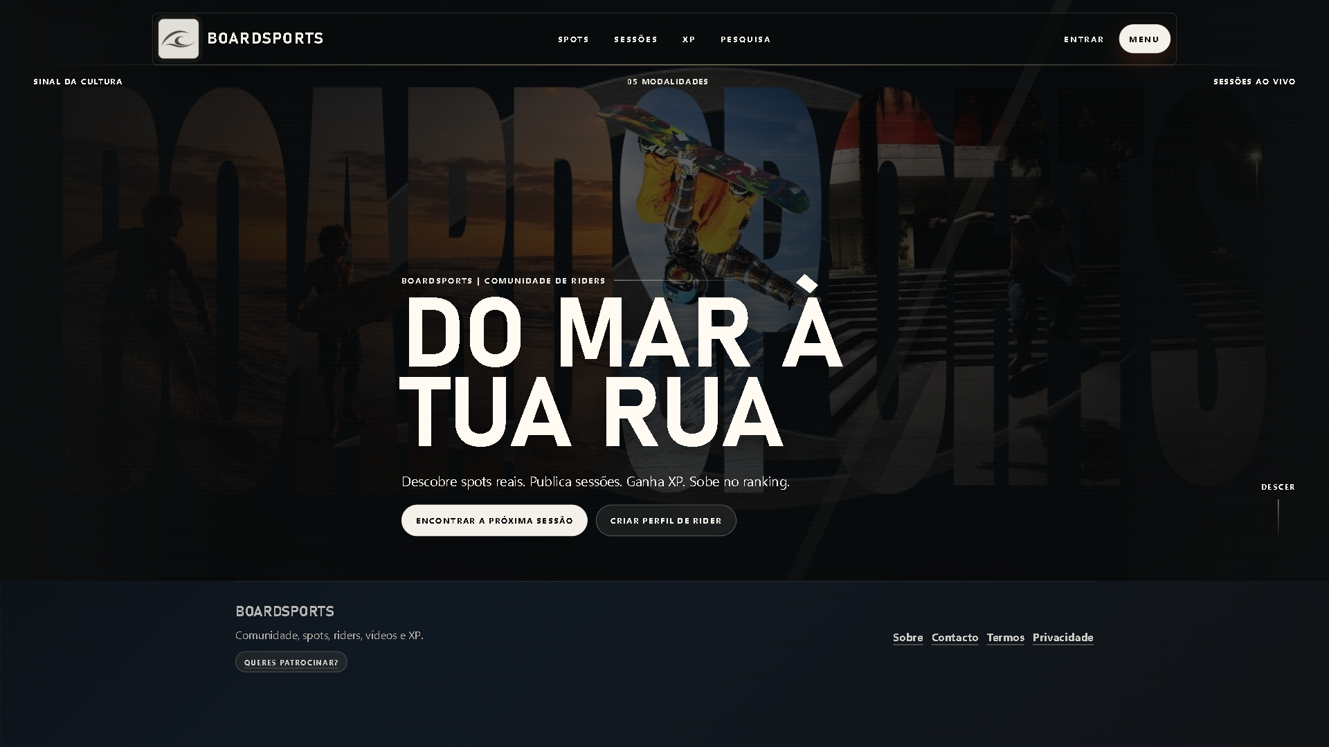 Print da página inicial BoardSports