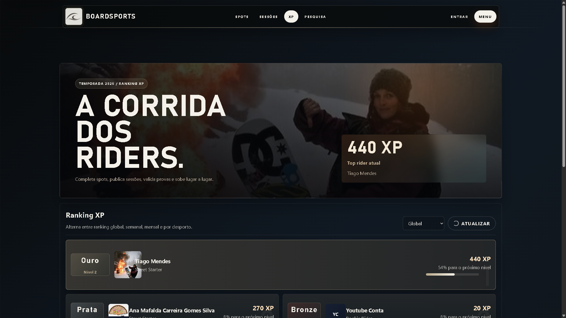 Print da página de ranking XP
