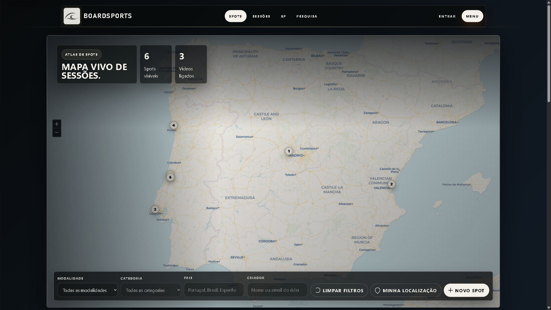 Print da página do mapa de spots